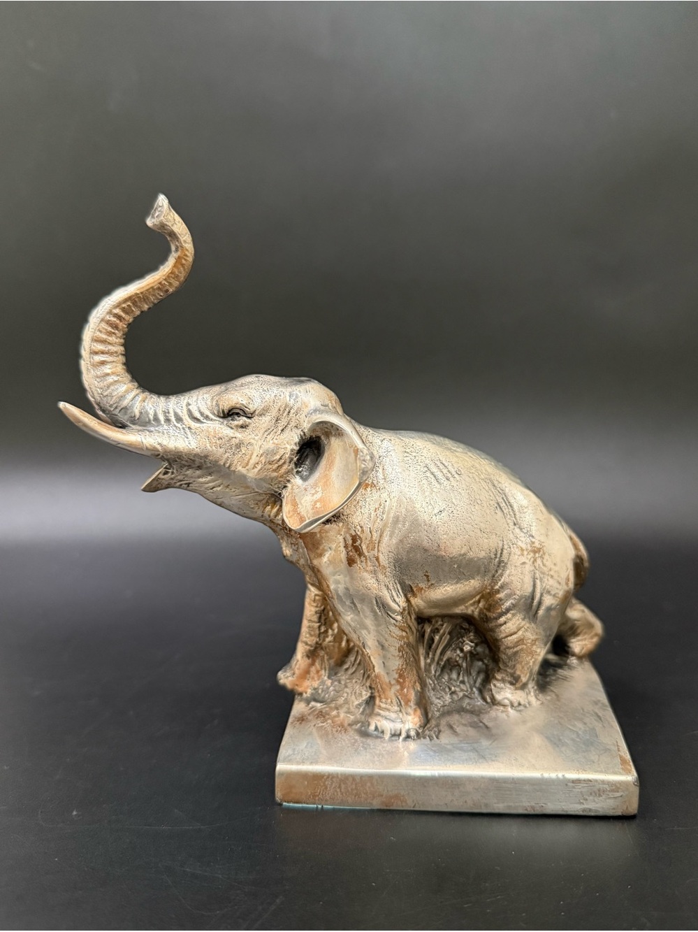 Vintage Signed Alfred FLAUDER Silverplated 6” Elephant Sculpture with Dented Ear